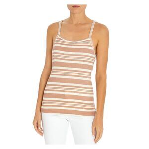 THREE DOTS Womens Pink Cotton Blend Striped Sleeveless Square Neck Tank Top XS